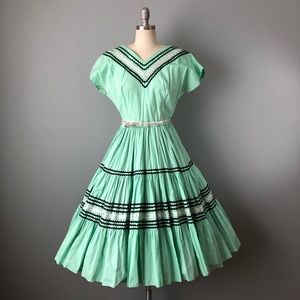 Vintage 1950s Seafoam Green Fiesta Dress